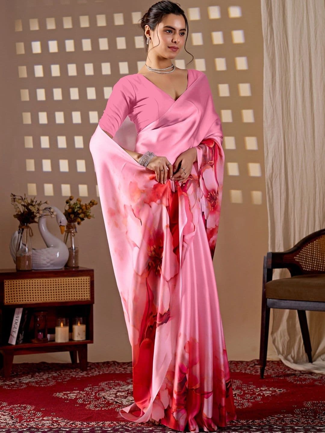 Mitera Floral Satin Designer Saree thumbnail 5