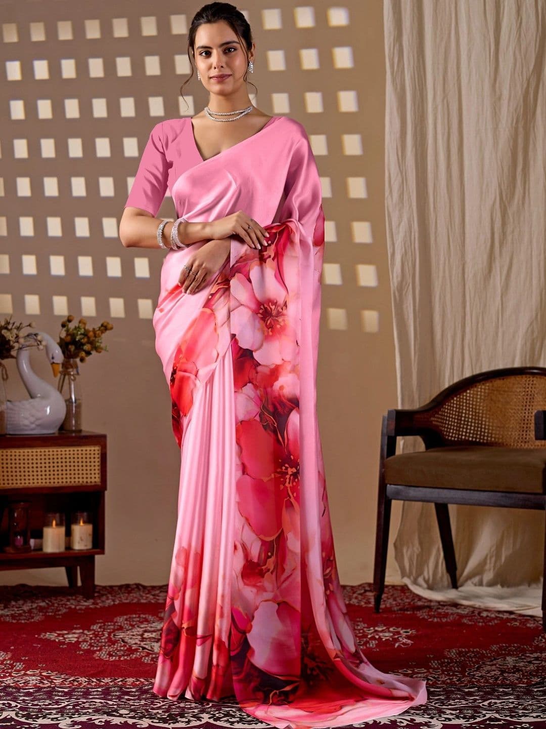 Mitera Floral Satin Designer Saree - view 1