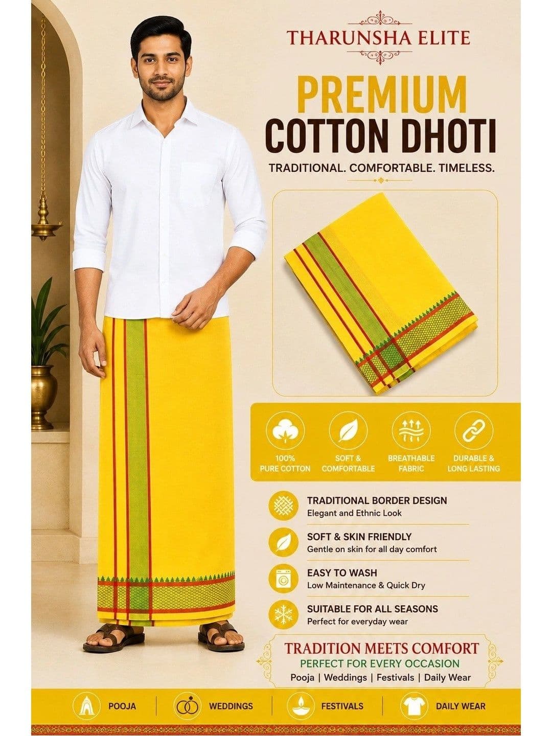 Tharunsha Elite Men Cotton Dhoti Dhotis thumbnail 5