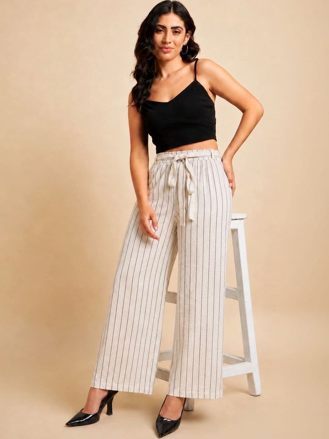 Azira Women Striped Palazzos thumbnail 2