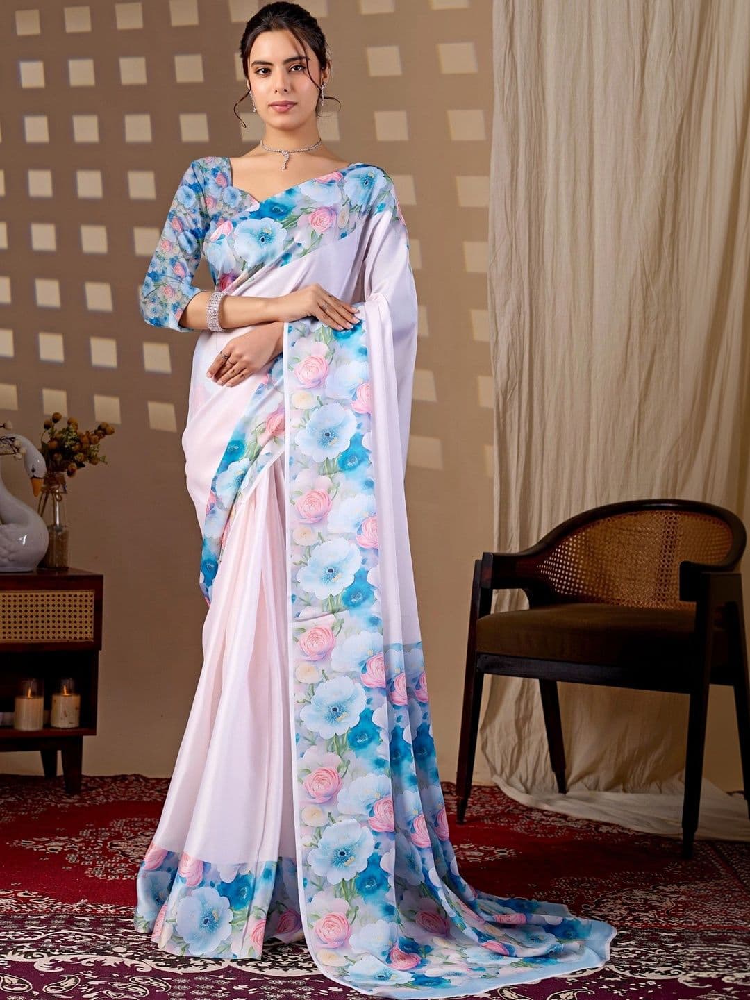 Mitera Floral Satin Designer Saree - view 1