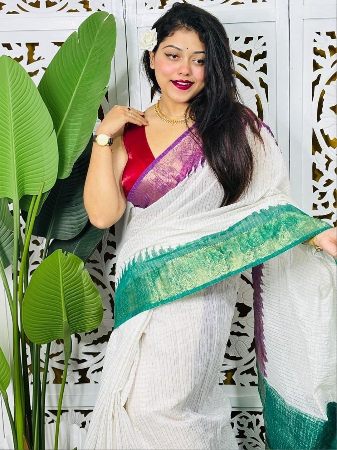 TWRIL Woven Design Pure Cotton Saree thumbnail 2