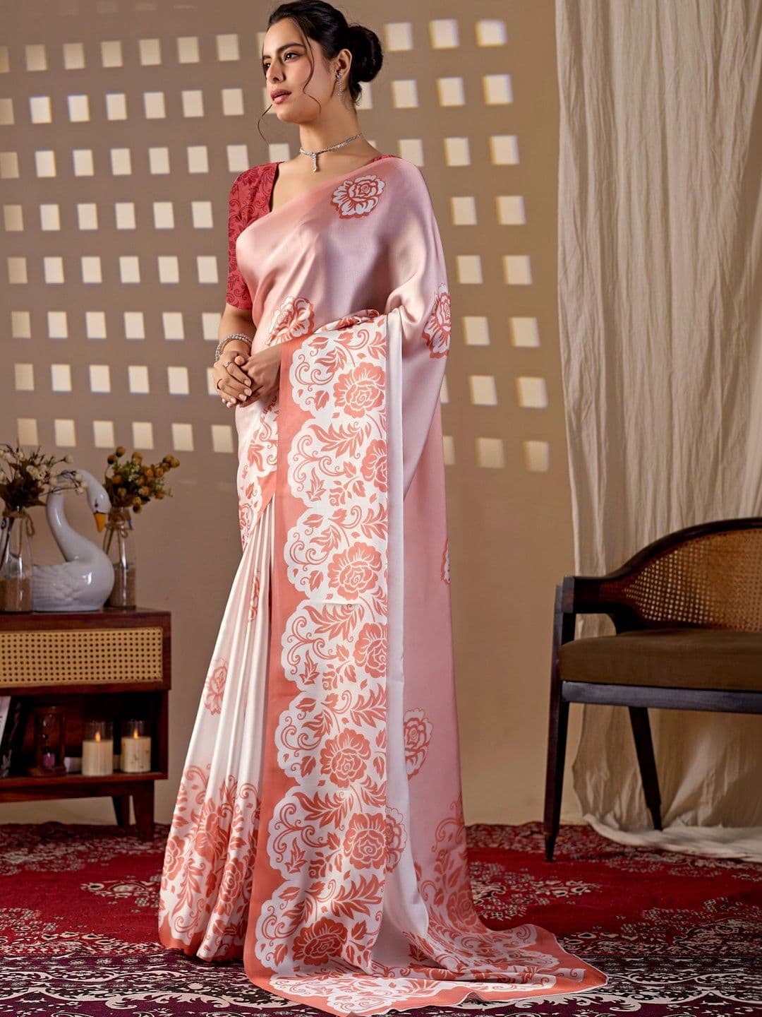 Mitera Floral Satin Designer Saree thumbnail 2