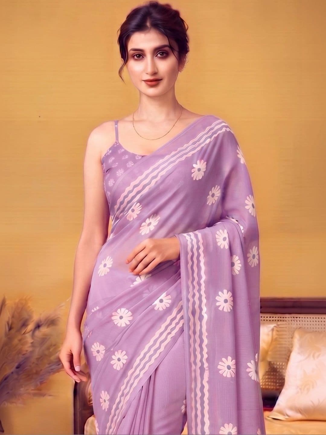 MAGNEITTA Floral Pure Chiffon Designer Saree thumbnail 3