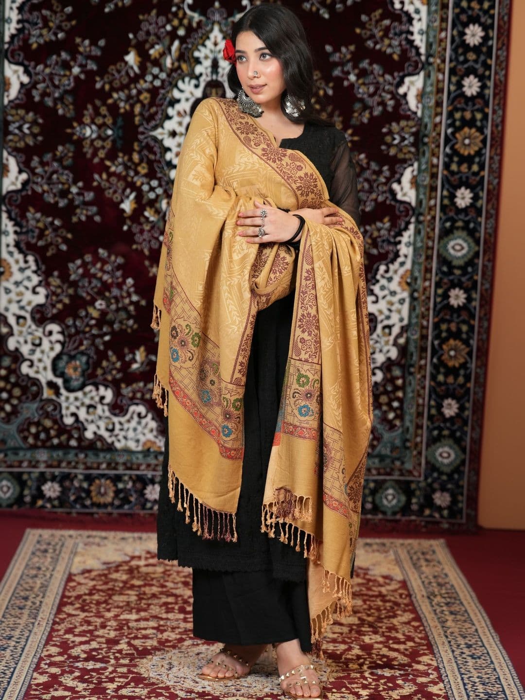 SHIFNEEN Women Ethnic Motifs Woven Design Acrylic Shawl thumbnail 3