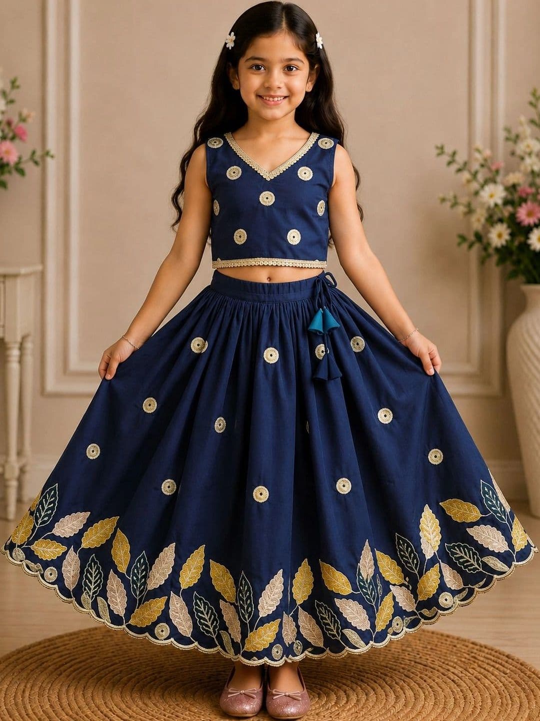KALINI Girls Embellished Thread Work Ready to Wear Lehenga & - view 1