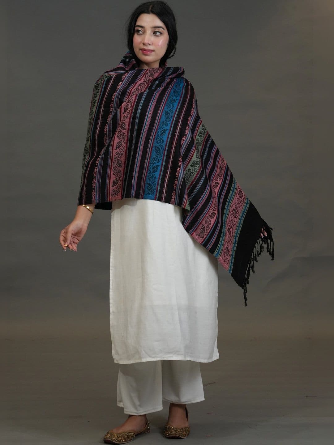S.T. Women Ethnic Motifs Woven Design Acrylic Shawl thumbnail 4