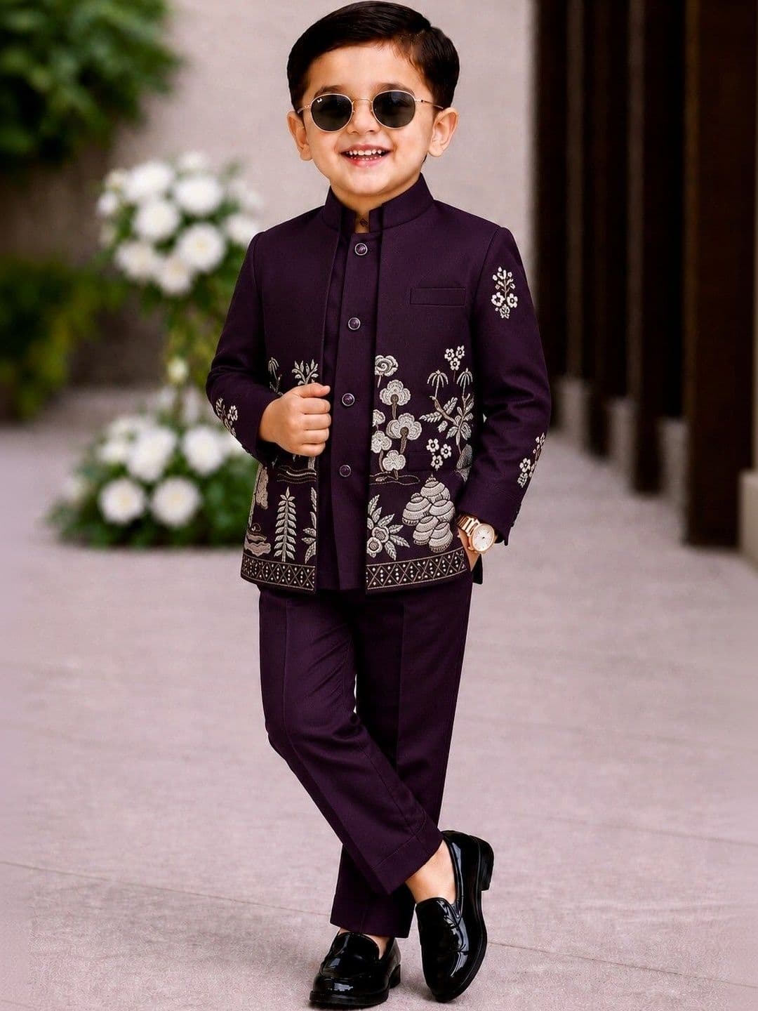 Elite Trend Traders Boys Embroidered Mandarin Collar Sherwani Set - view 1