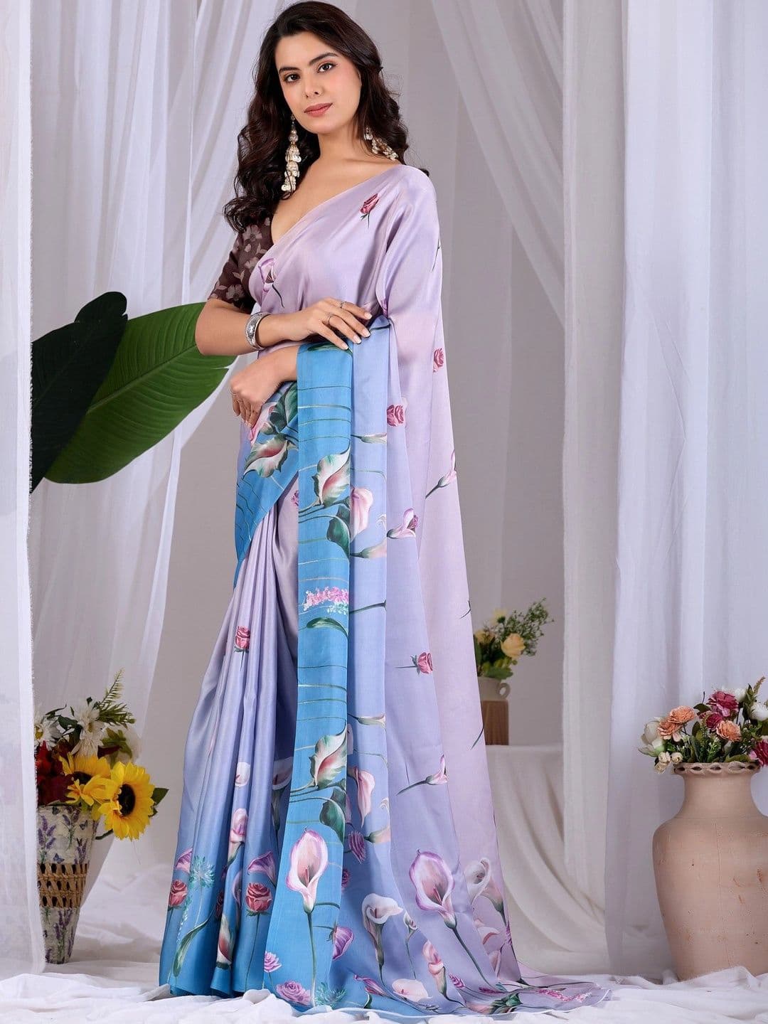 Mitera Floral Satin Designer Saree thumbnail 6