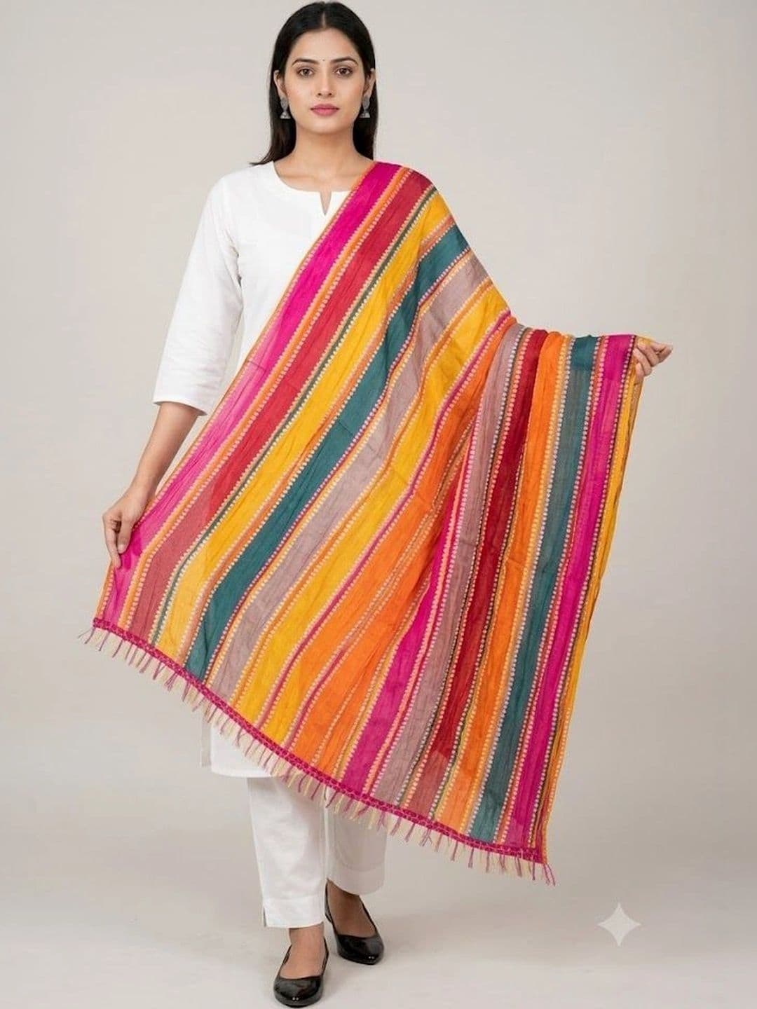 IVAARA Striped Leheriya Dupatta with Thread Work - view 1