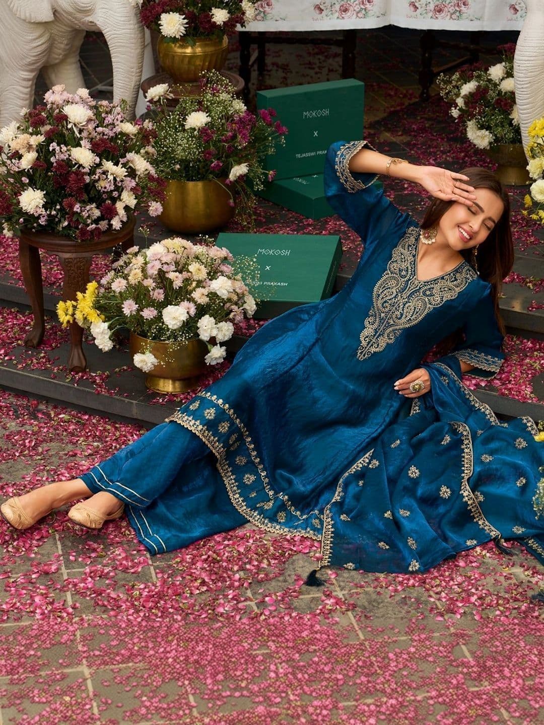 MOKOSH Women Embroidered Anarkali Kurta and Palazzo Set with Dupatta - view 1