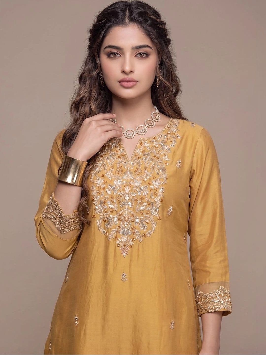 Varanga Women Ethnic Motifs Embroidered Regular Thread Work Kurta with Palazzos & With Dupatta thumbnail 5