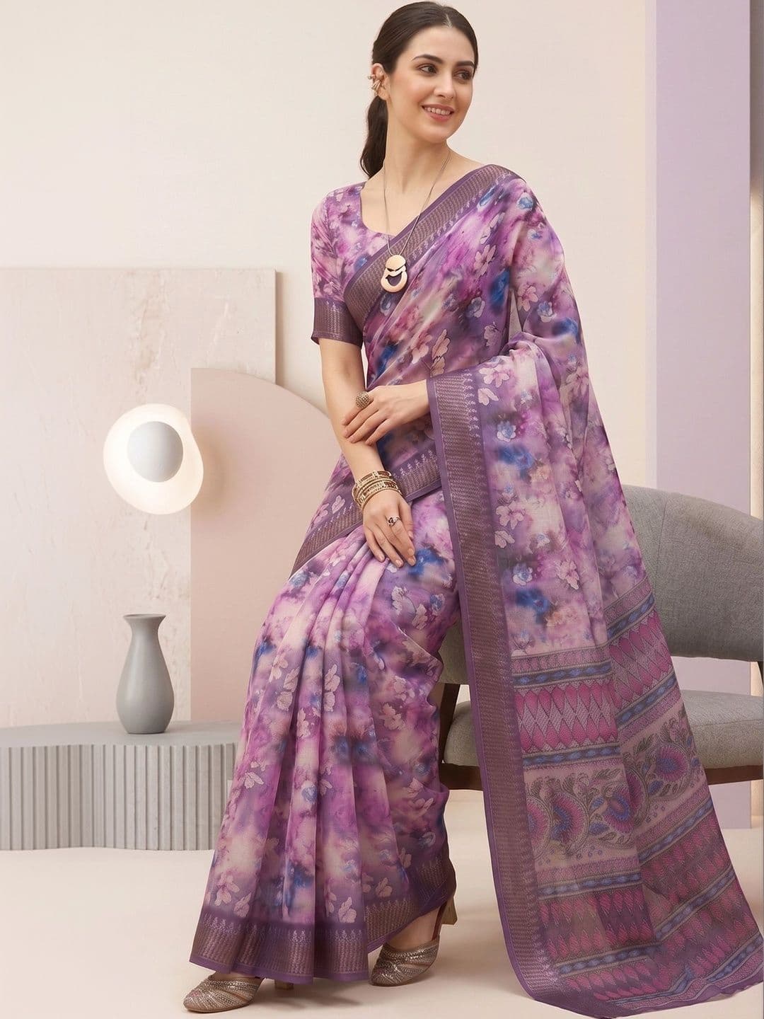 elora Linen Blend Fusion Saree thumbnail 3