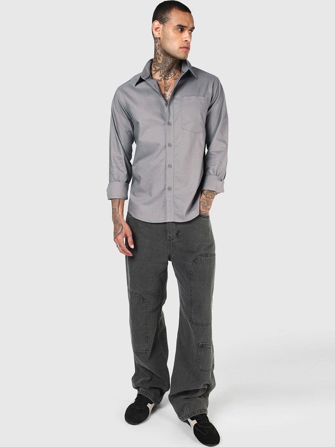 Bewakoof Men's Grey Oxford Shirt thumbnail 5