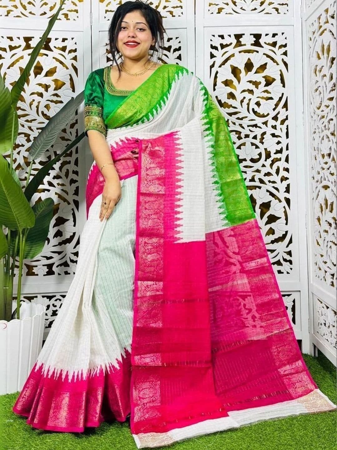 DRAPERIA Striped Zari Pure Cotton Saree - view 1
