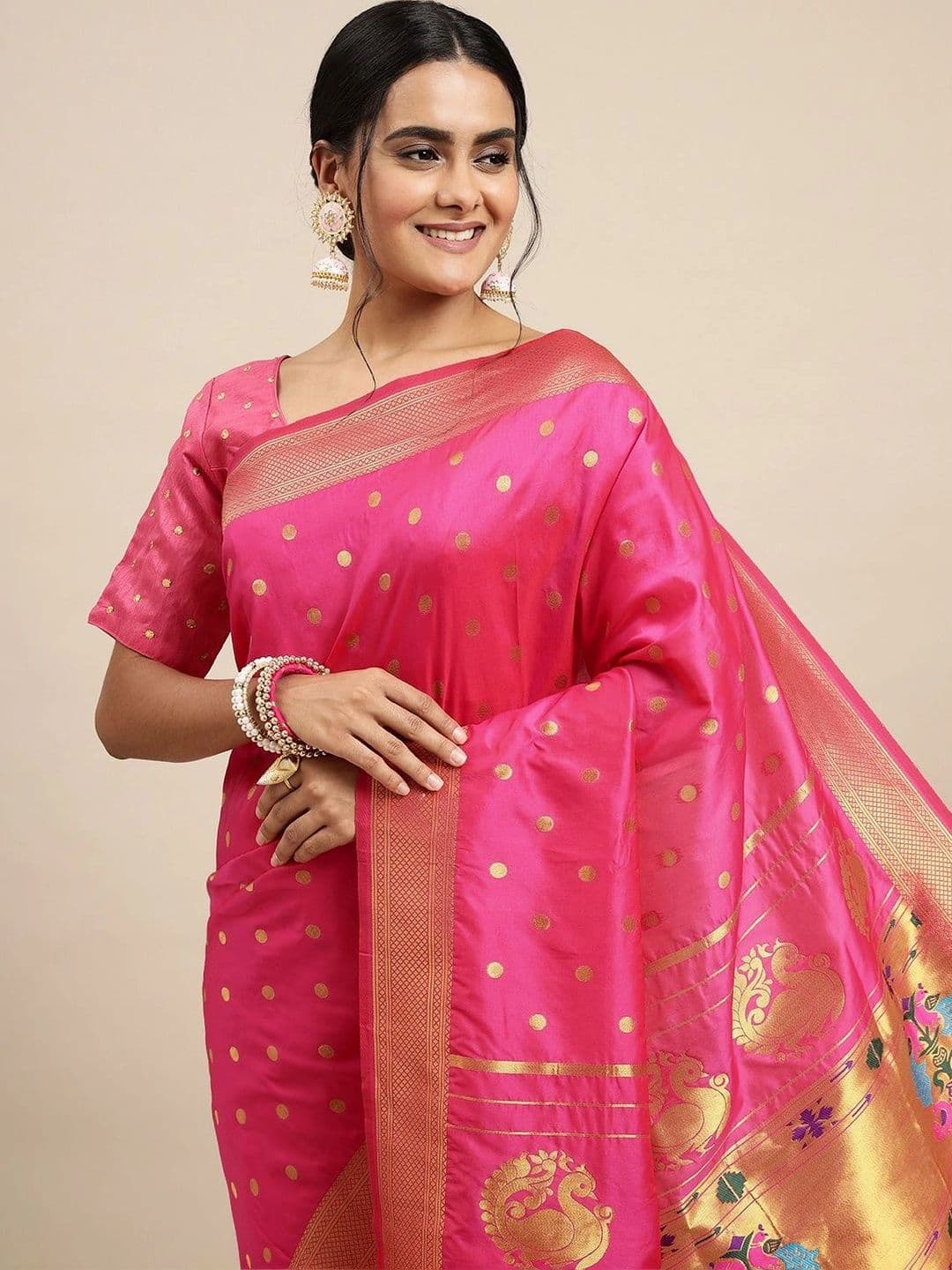 KALINI Women Woven Design Zari Art Silk Paithani Saree thumbnail 2