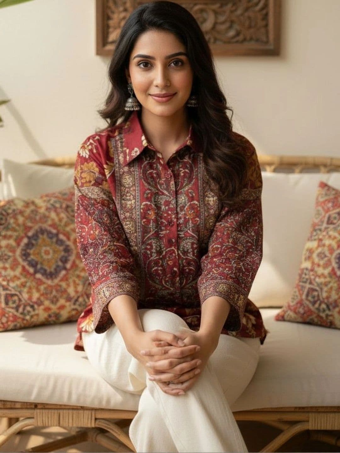 Anouk Paisley Printed Shirt Collar Pure Cotton Blend Kurti thumbnail 3