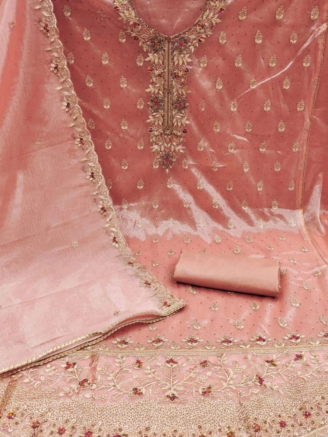 Deekay embrotex Embroidered Art Silk Unstitched Dress Material thumbnail 2