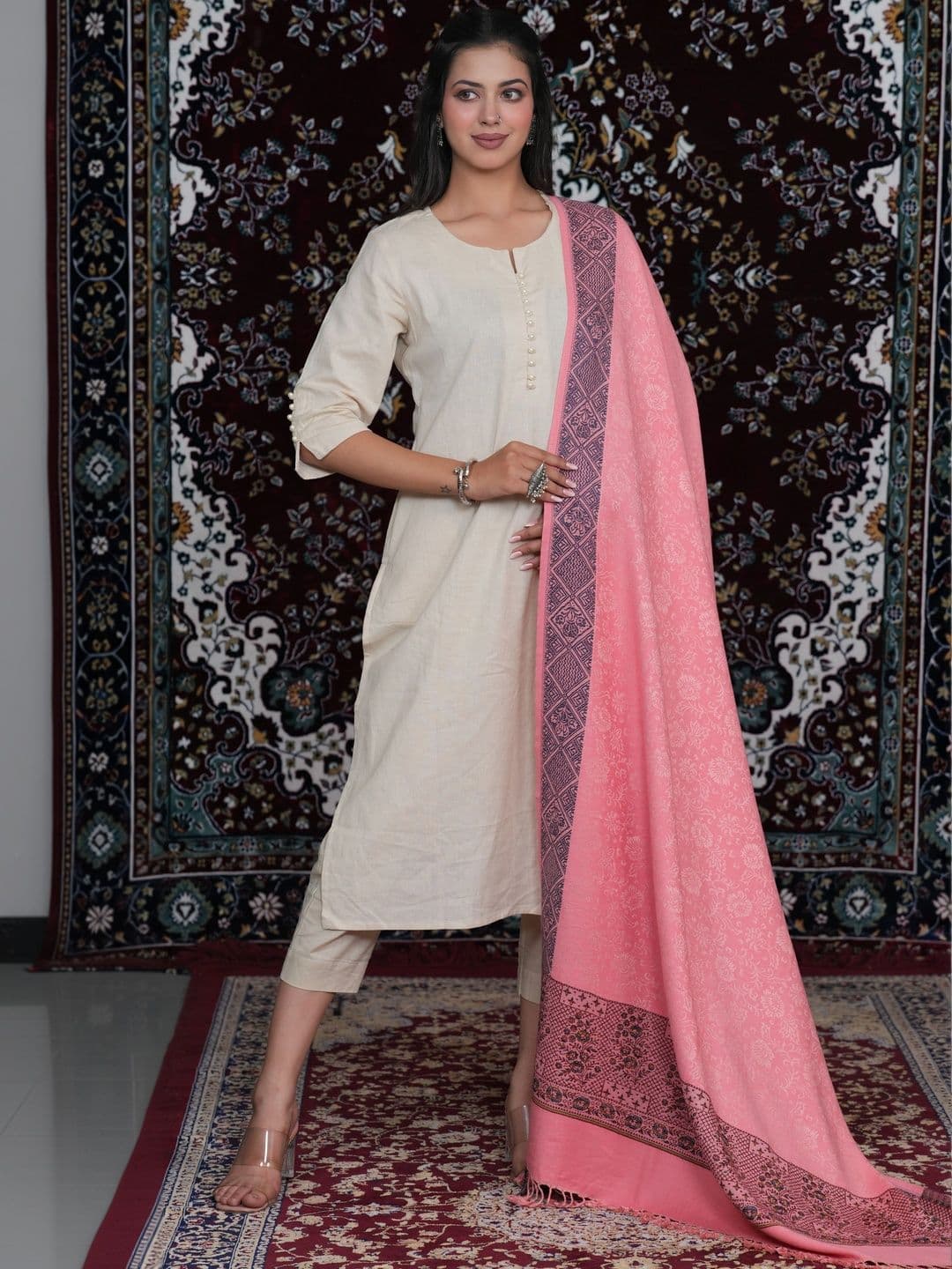 SHIFNEEN Women Ethnic Motifs Woven Design Acrylic Shawl thumbnail 3