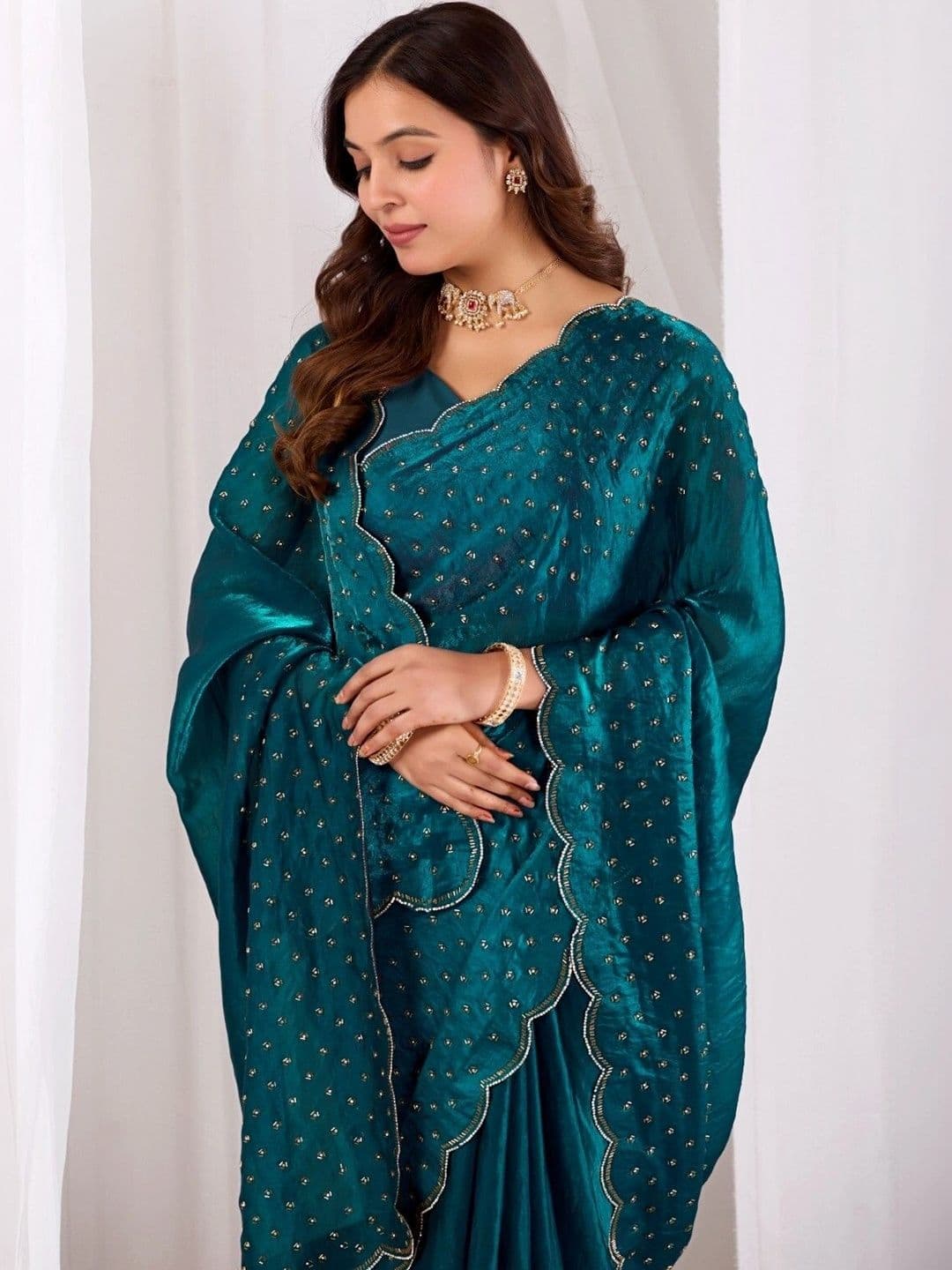 shreevali creation Embellished Satin Saree thumbnail 2