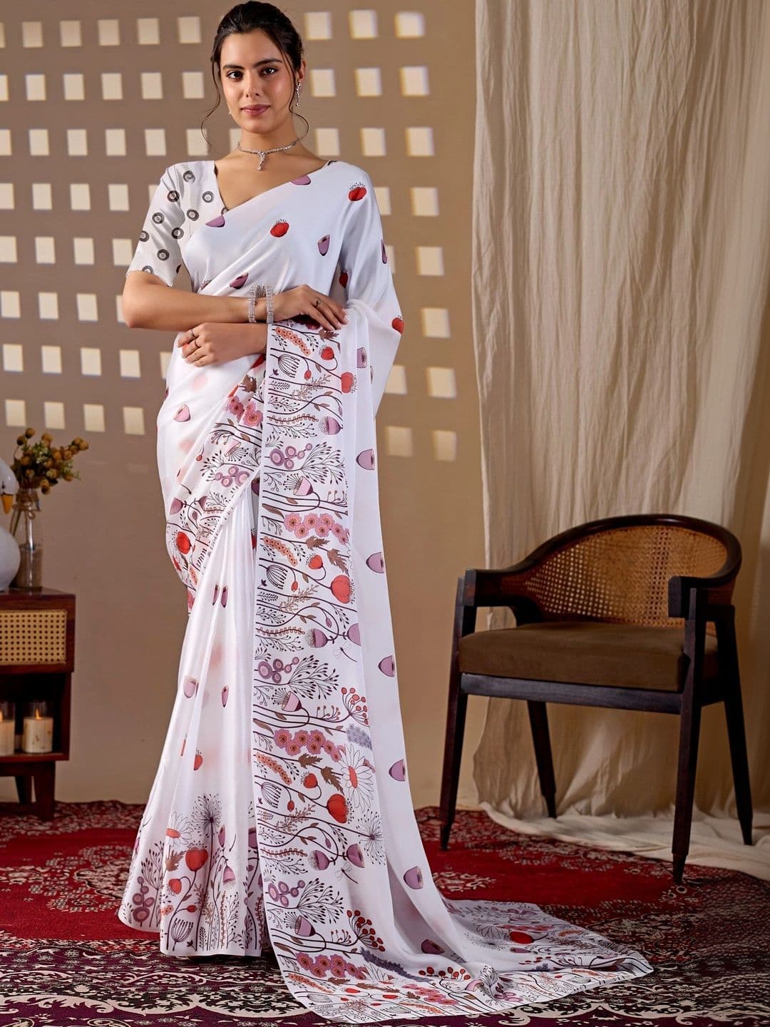 Mitera Floral Satin Designer Saree - view 1