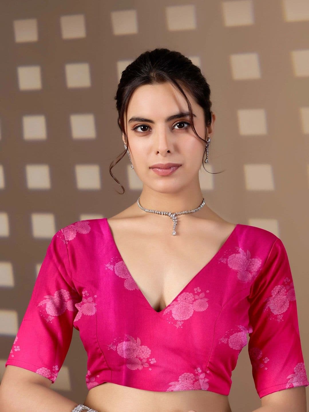 Mitera Floral Satin Fusion Saree thumbnail 2