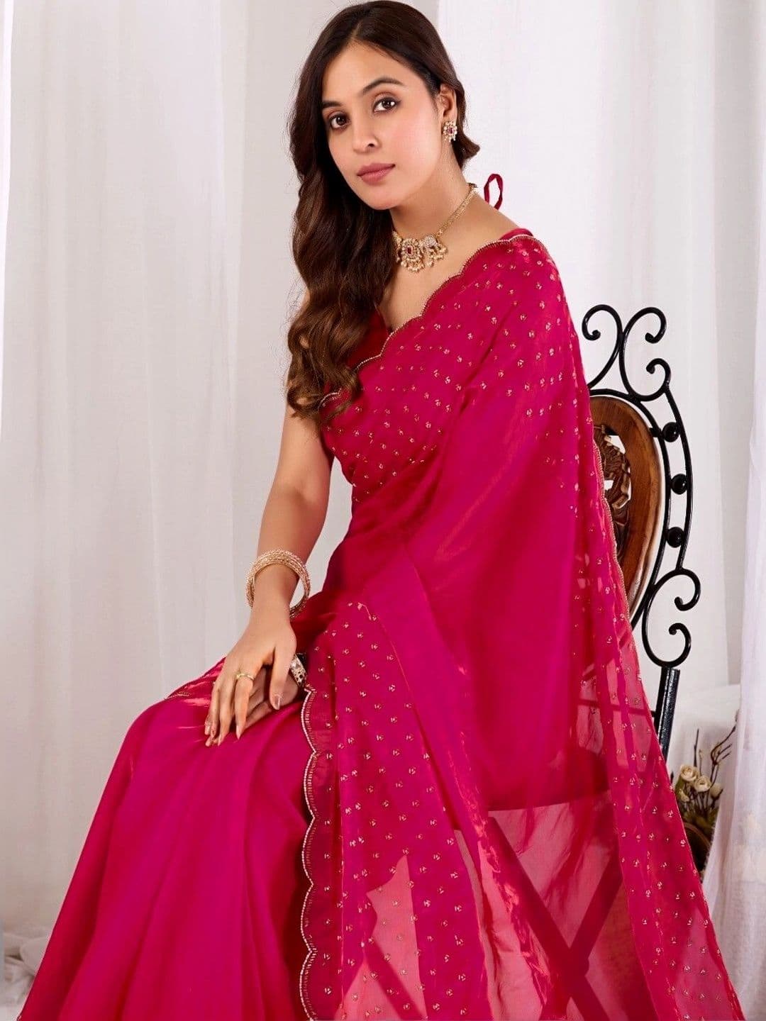 shreevali creation Embellished Embroidered Satin Saree thumbnail 2