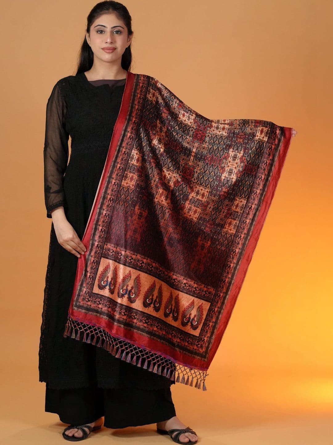 S.T. Women Ethnic Motifs Printed Velvet Shawl - view 1