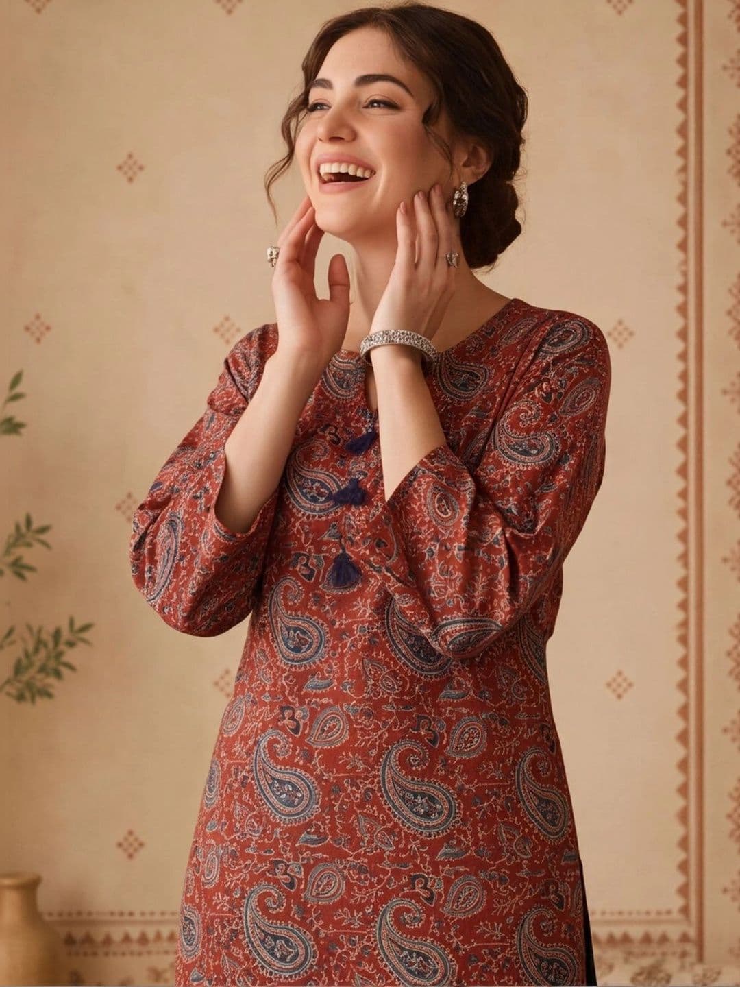 Anouk Women Paisley Printed Regular Pure Cotton Kurta with Farshi Salwar thumbnail 6