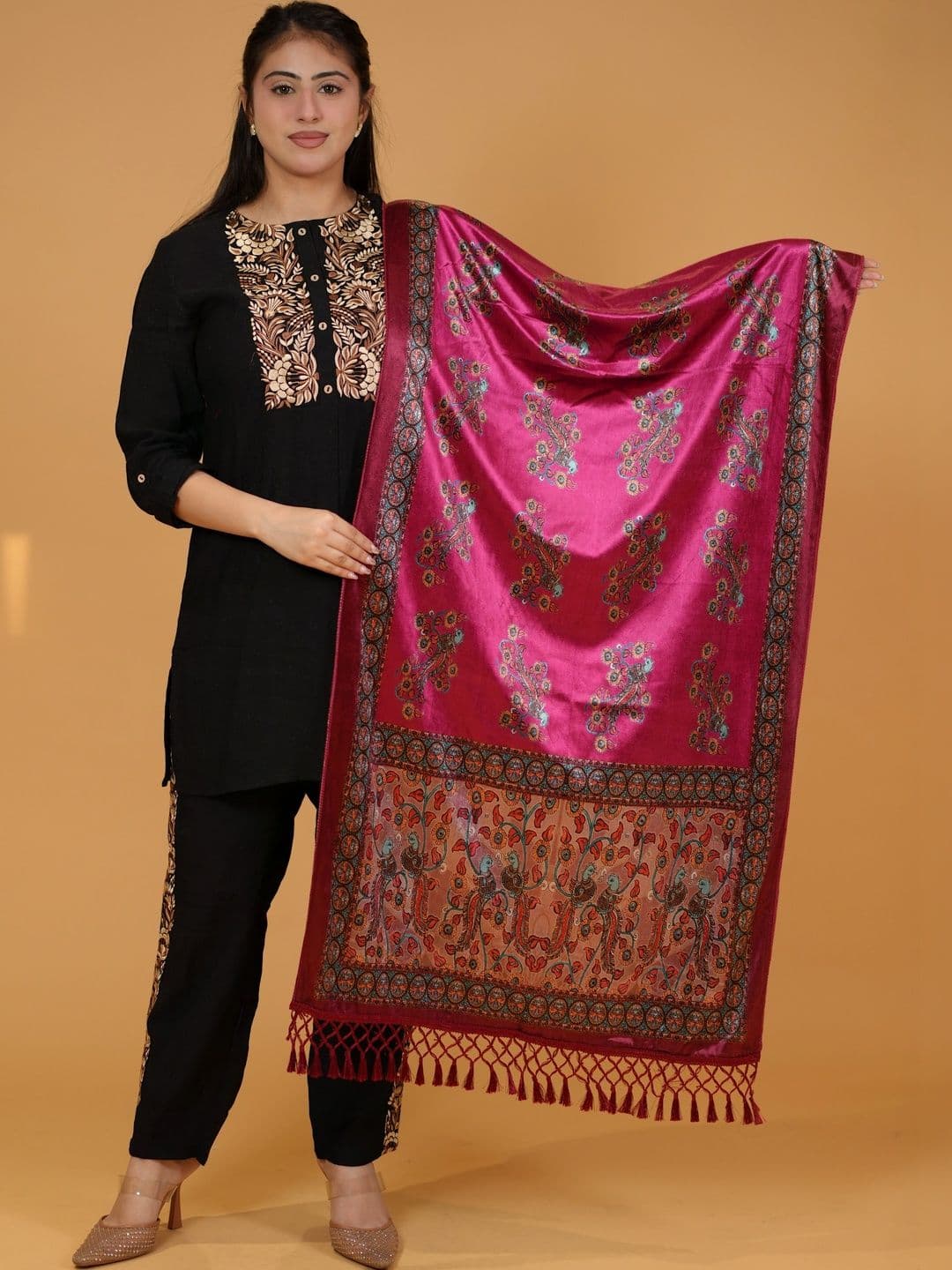 S.T. Women Ethnic Motifs Printed Velvet Shawl - view 1