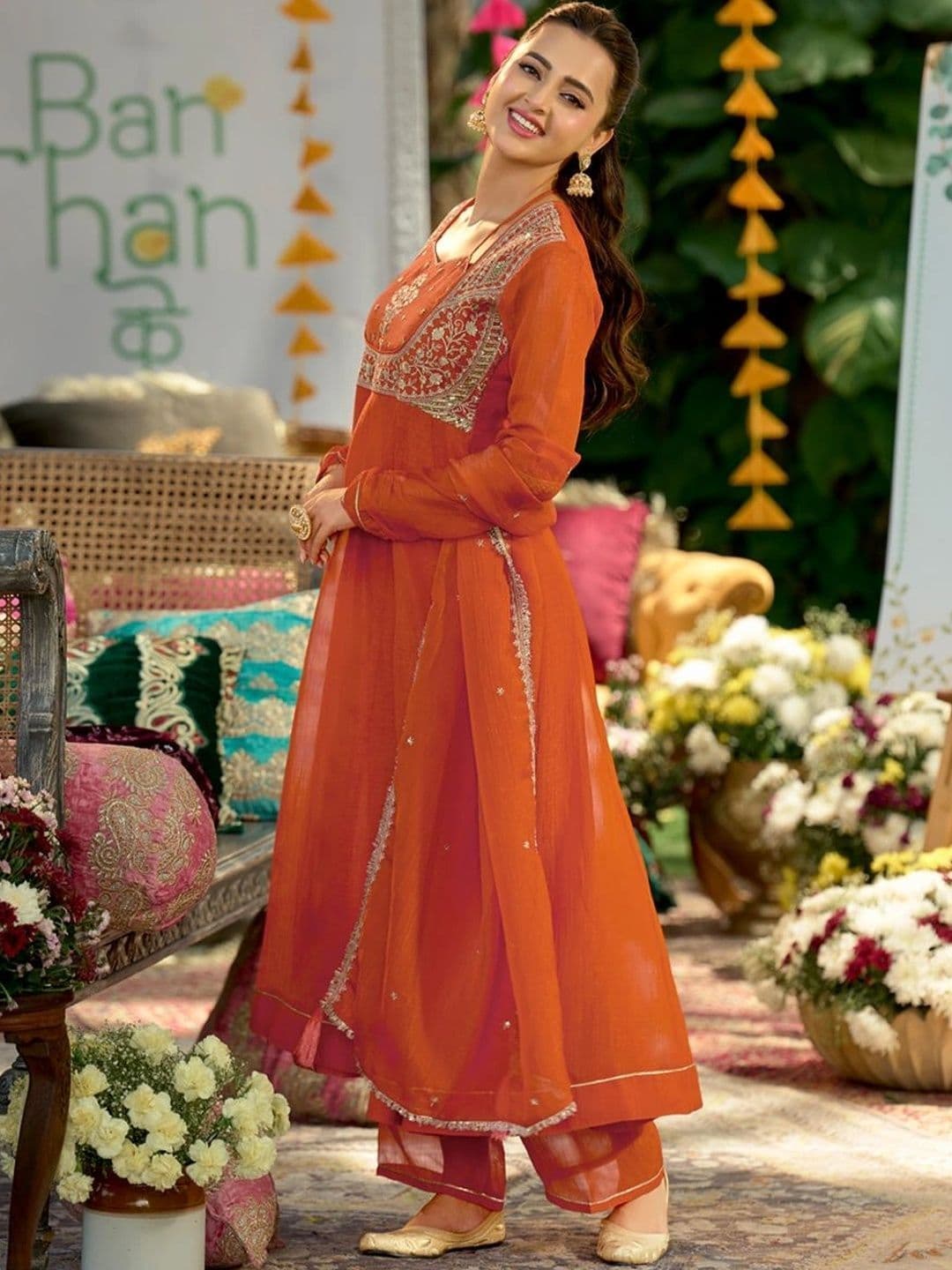 MOKOSH Women Embroidered Anarkali Kurta and Palazzo Set with Dupatta thumbnail 5