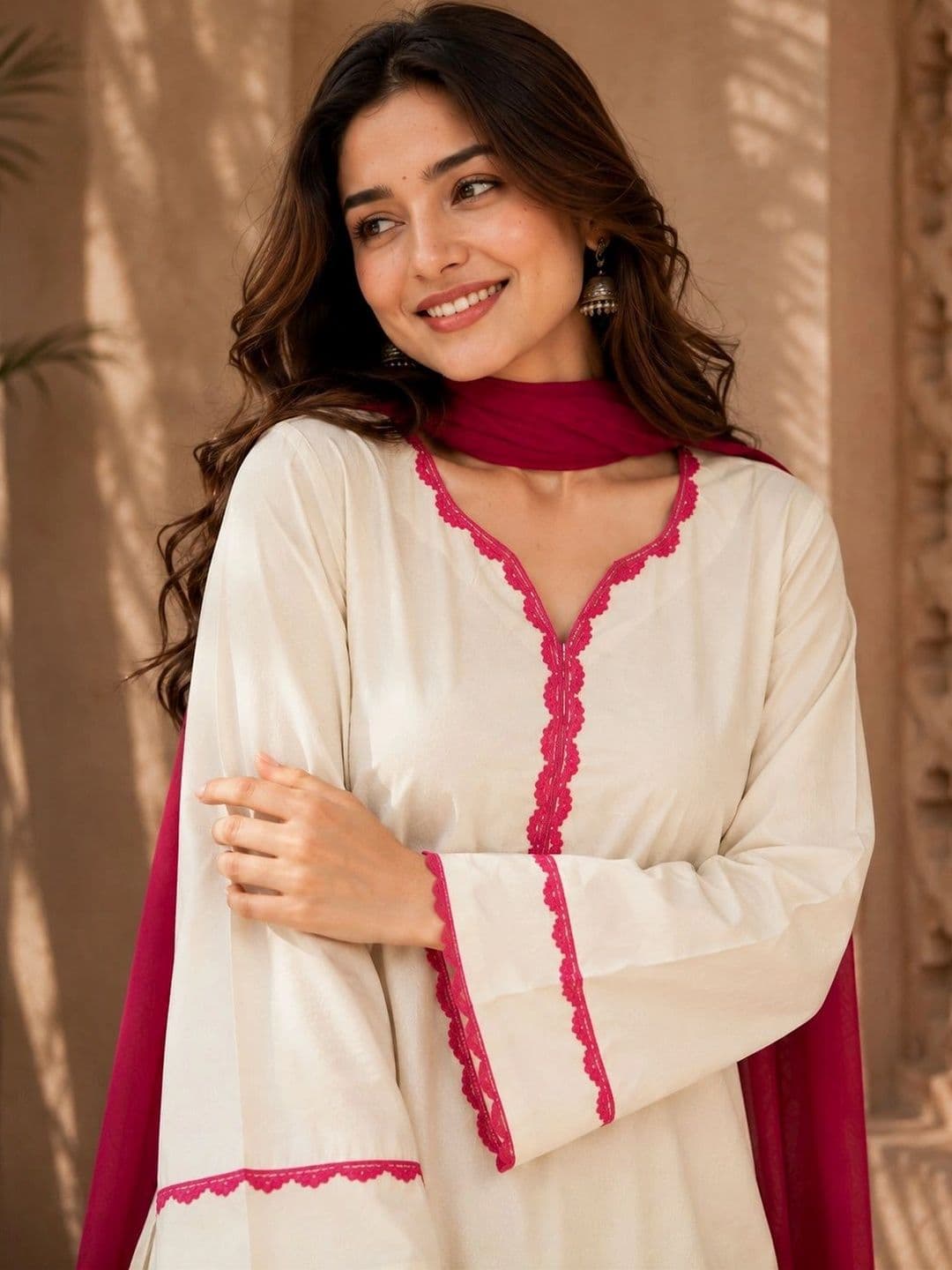 Sangria Women Regular Thread Work Pure Cotton Kurta with Sharara & With Dupatta thumbnail 6