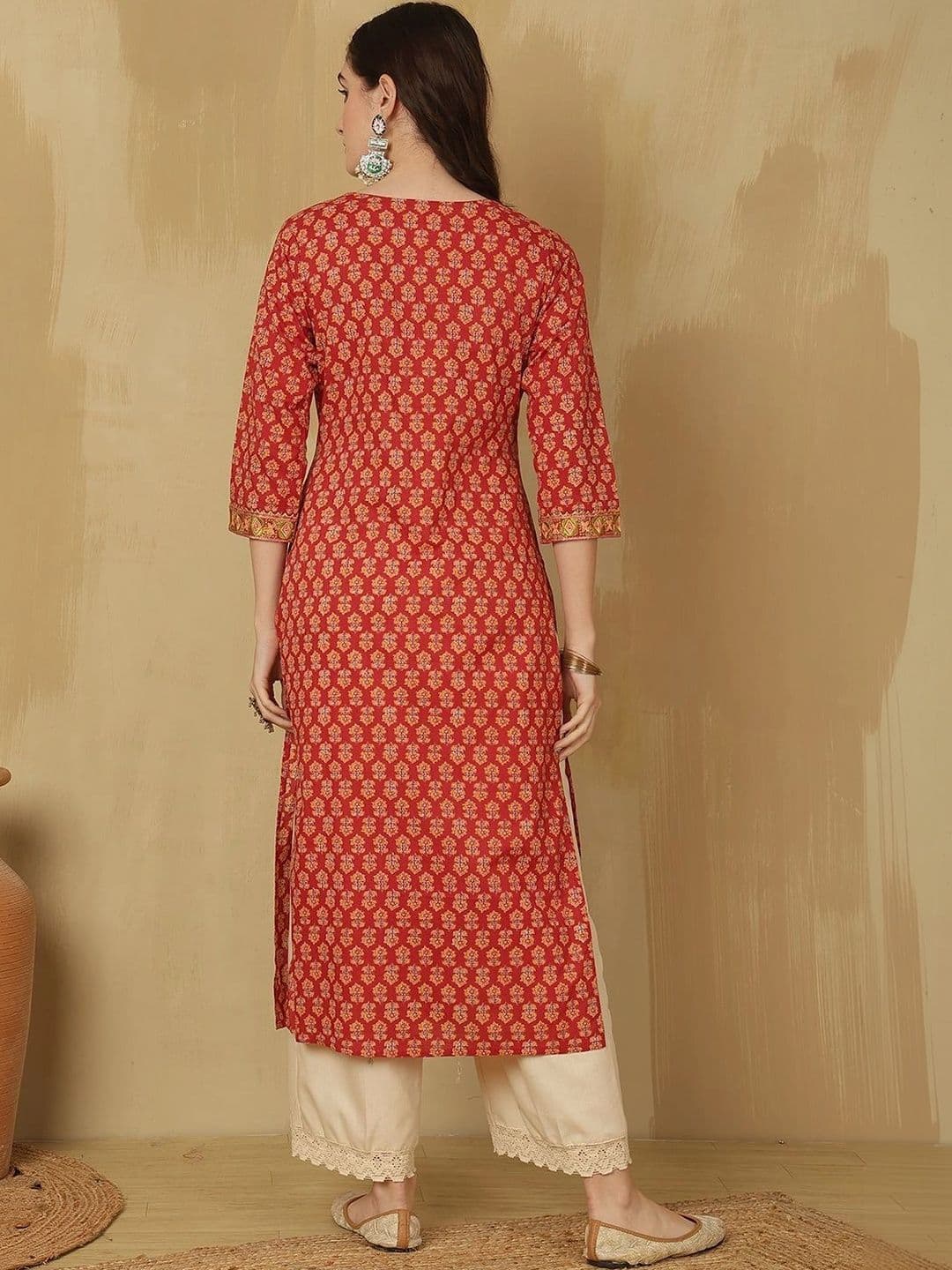 KALINI Women Ethnic Motifs Printed Thread Work Kurta thumbnail 4