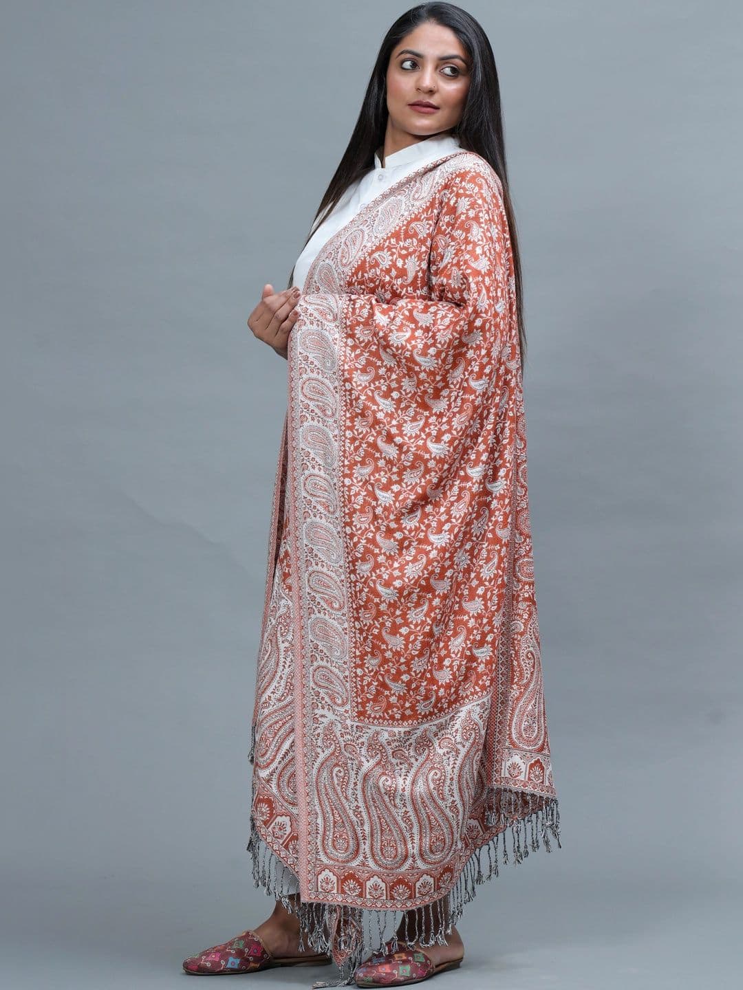 S.T. Women Paisley Woven Design Acrylic Shawl thumbnail 3