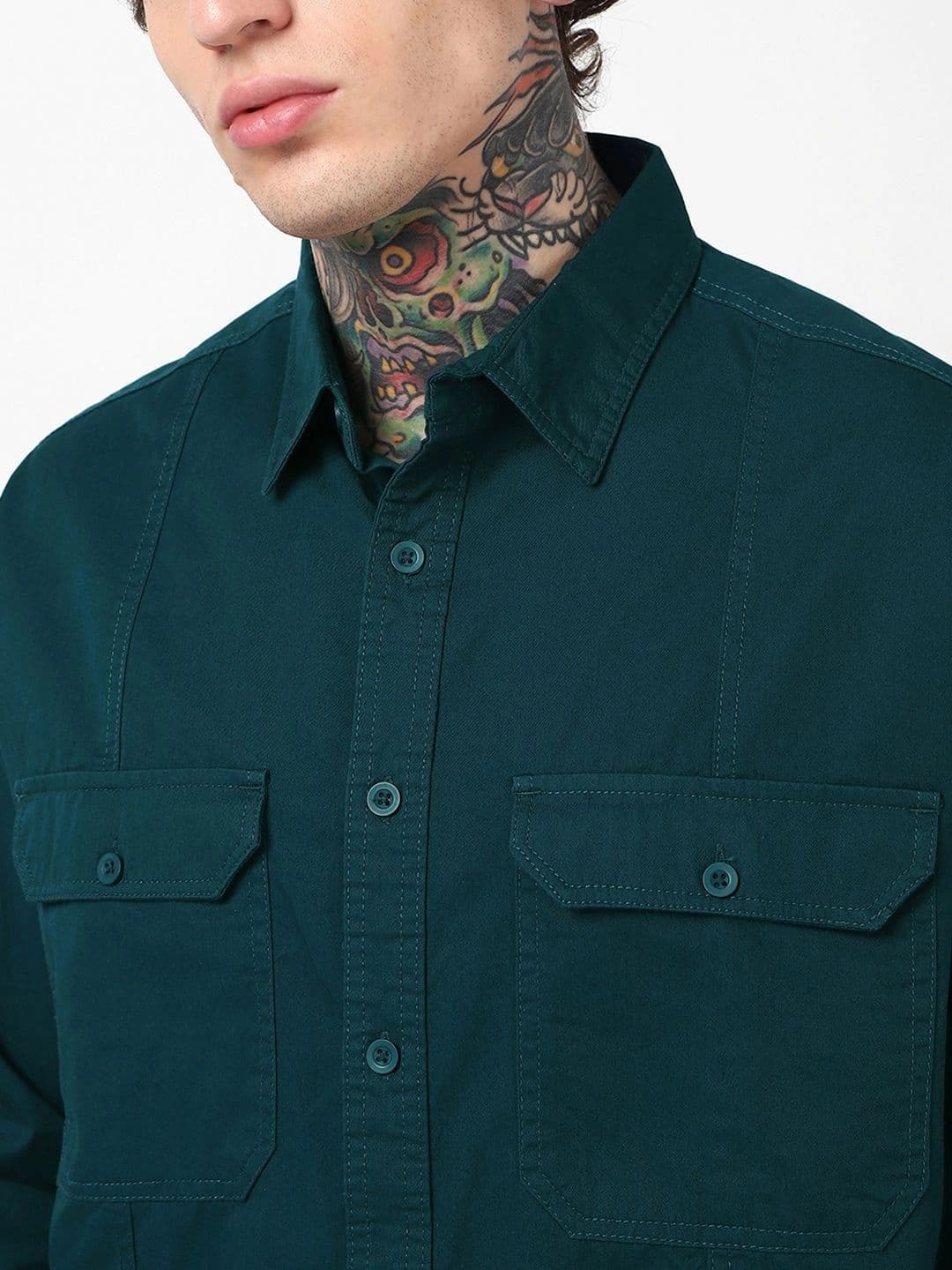 Bewakoof Men's Deep Teal Blue Oversized Cargo Shirt thumbnail 5