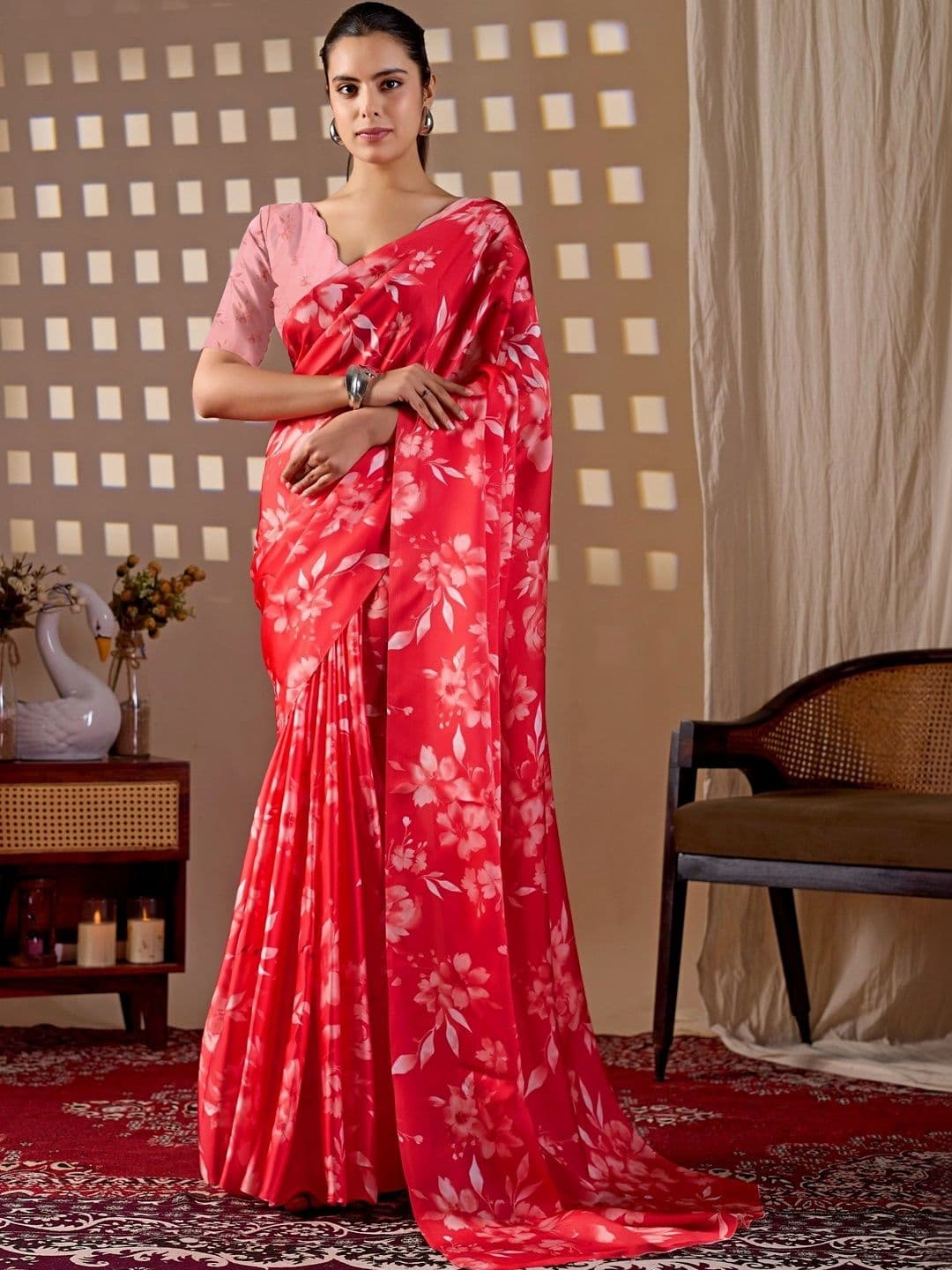 Mitera Floral Satin Designer Saree - view 1
