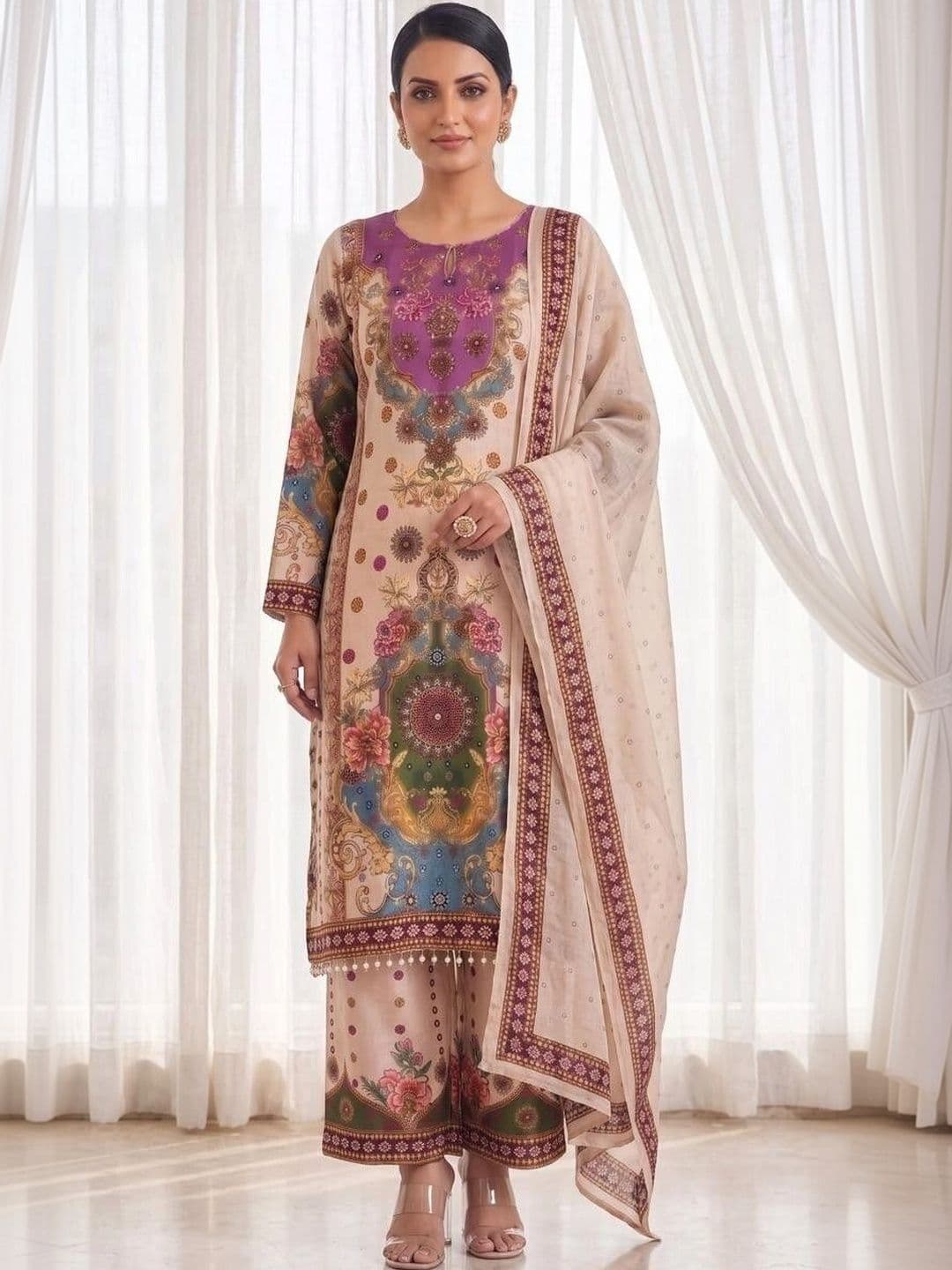 Trendy Kart2 Women Ethnic Motifs Printed Regular Kurta with Trousers & With Dupatta thumbnail 3