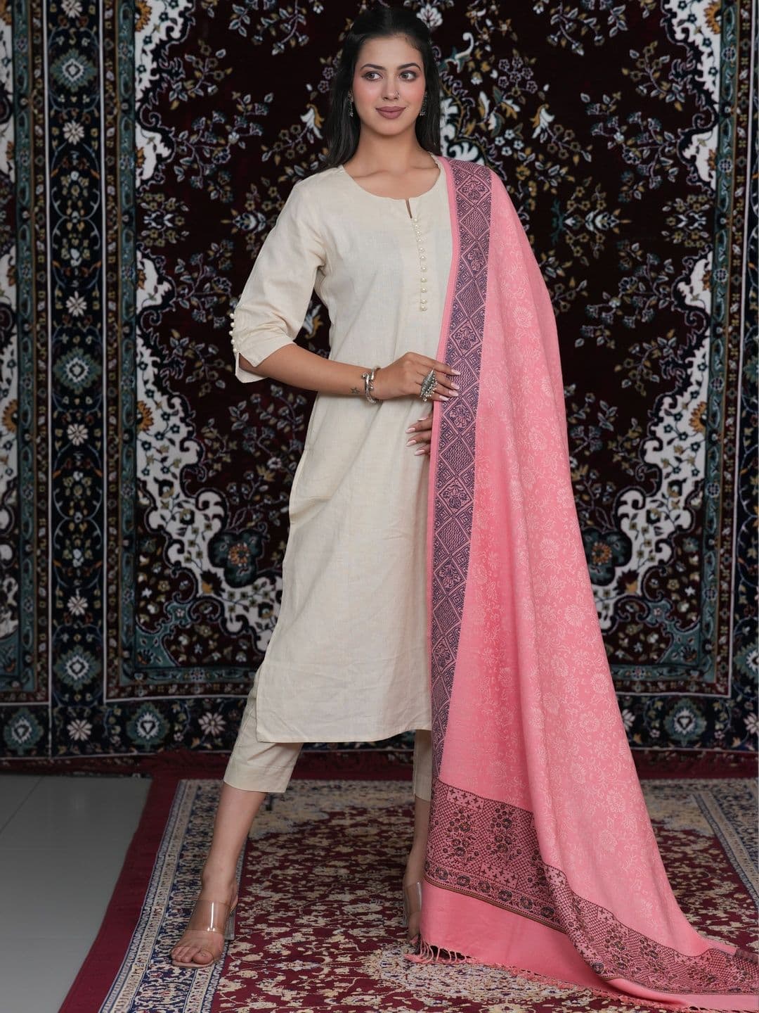 S.T. Women Ethnic Motifs Woven Design Acrylic Shawl thumbnail 2