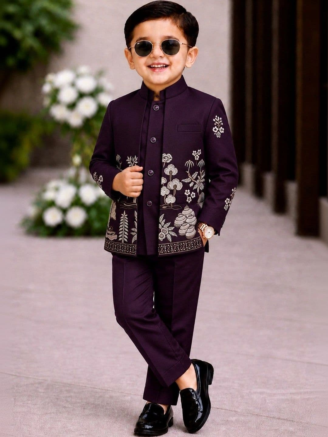 Elite Trend Traders Boys Embroidered Mandarin Collar Neck Sherwani - view 1