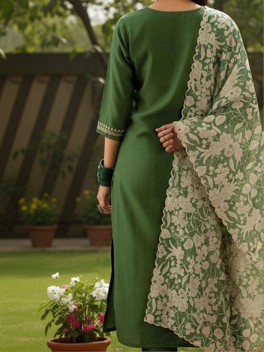 Trendy Kart2 Women Floral Embroidered Regular Thread Work Kurta with Trousers & With Dupatta thumbnail 5