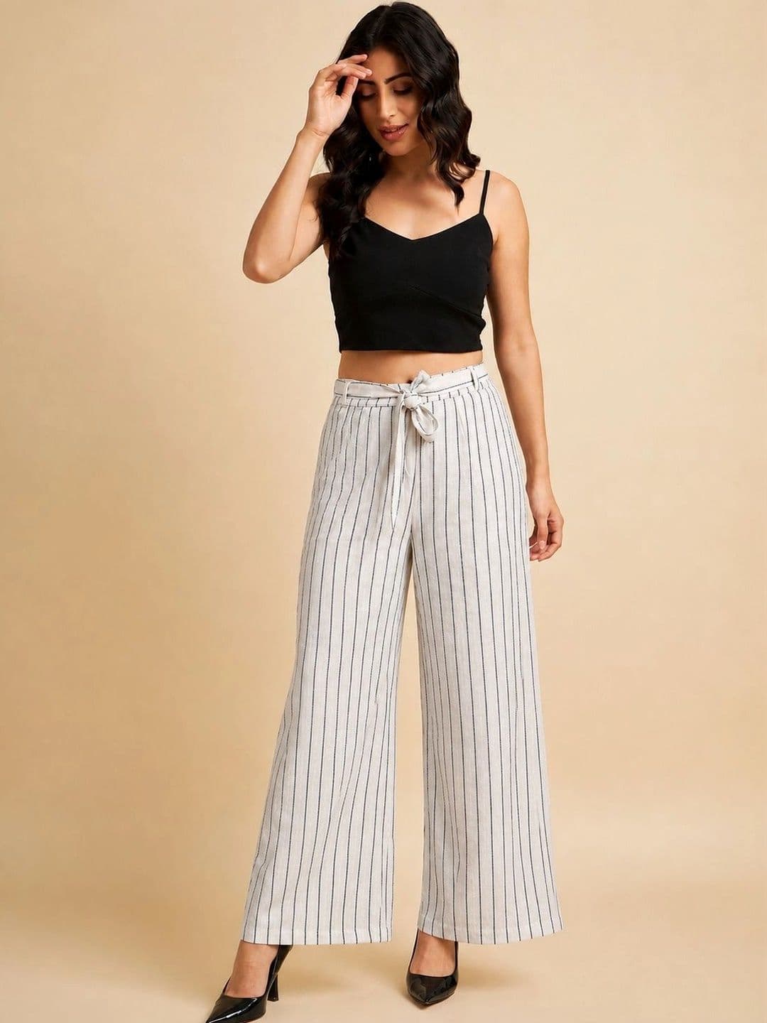 Azira Women Striped Palazzos thumbnail 4
