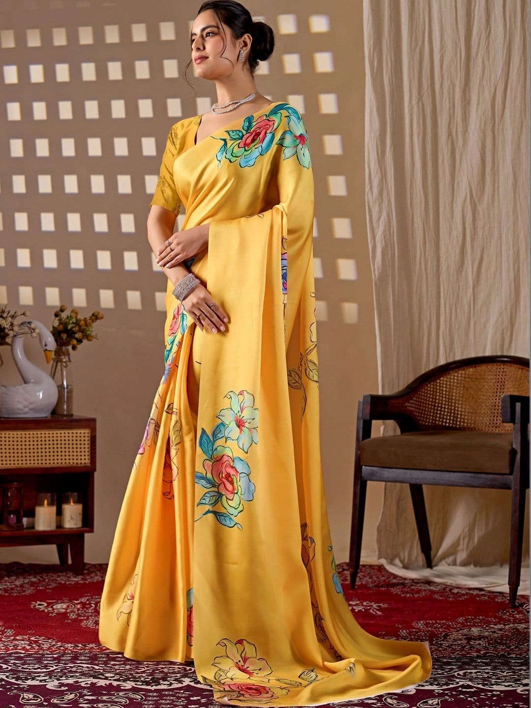 DIVASTRI Floral Satin Designer Saree thumbnail 2