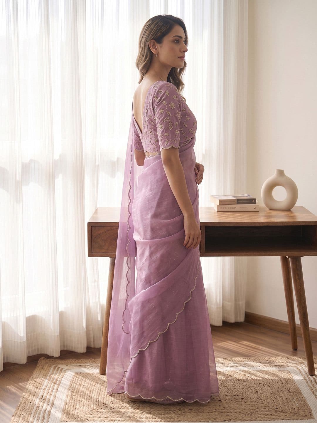 Shreevally Embroidered Poly Georgette Designer Saree thumbnail 2