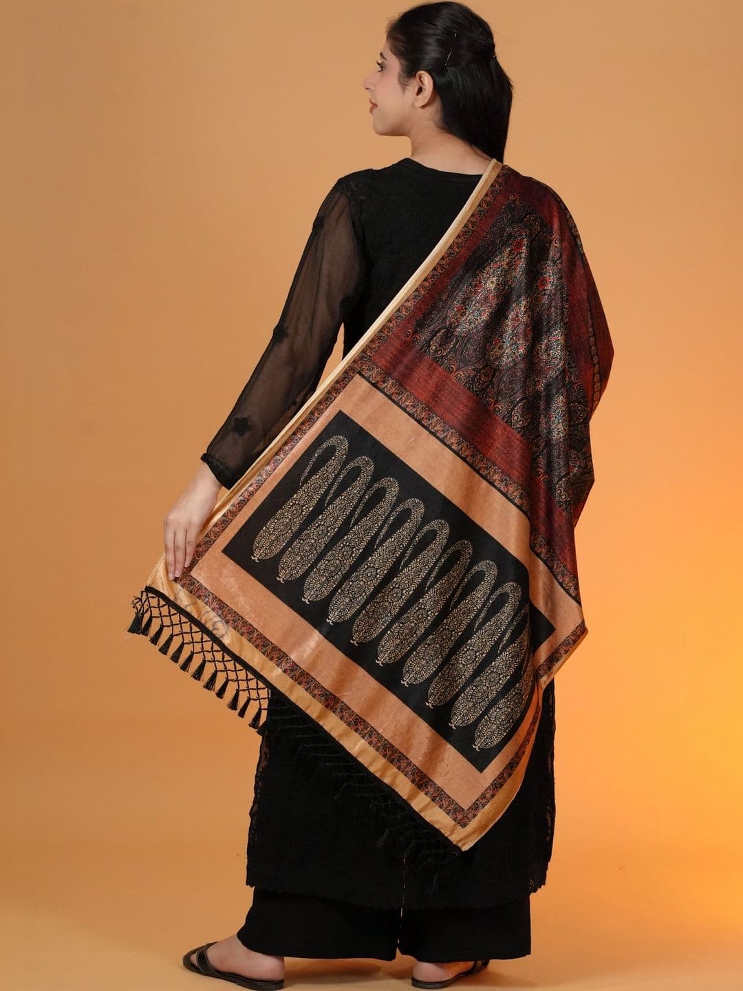 SHIFNEEN Women Paisley Printed Velvet Shawl thumbnail 4