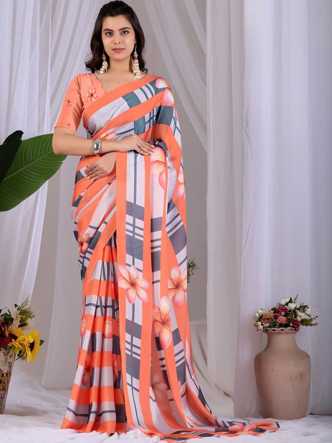 KALINI Floral Satin Designer Saree - view 1