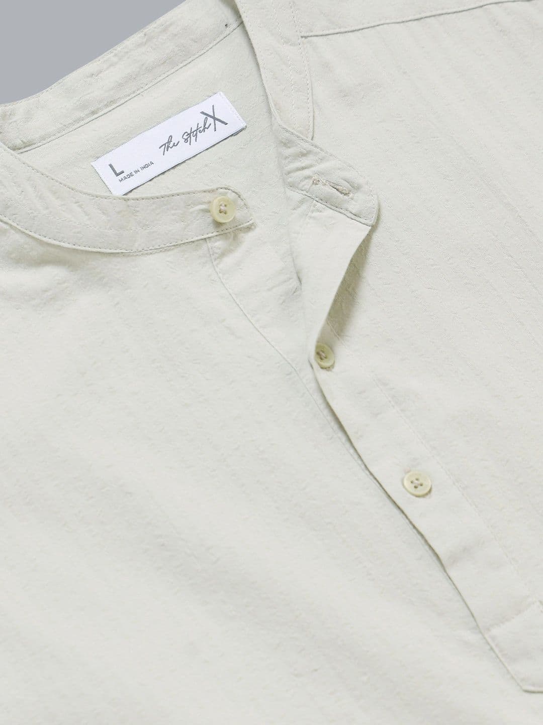 StitchX Men's Seersucker Band Collar Pure Cotton Striped Kurta Shirt thumbnail 6