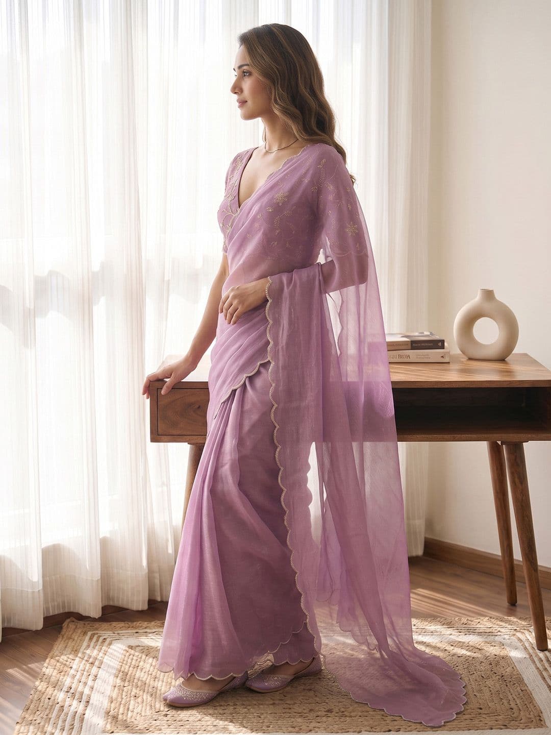 Shreevally Embroidered Poly Georgette Designer Saree thumbnail 5