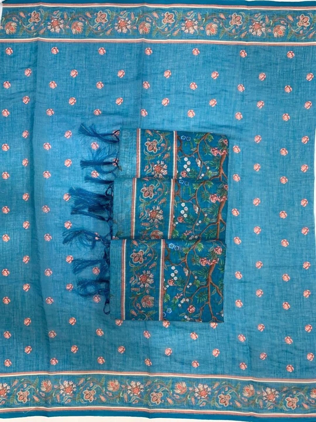 saneria silk Floral Linen Blend Chanderi Saree thumbnail 3