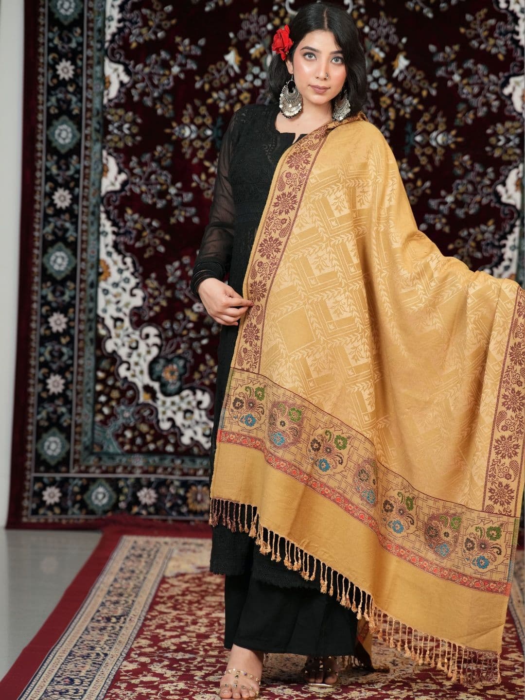 SHIFNEEN Women Ethnic Motifs Woven Design Acrylic Shawl thumbnail 2