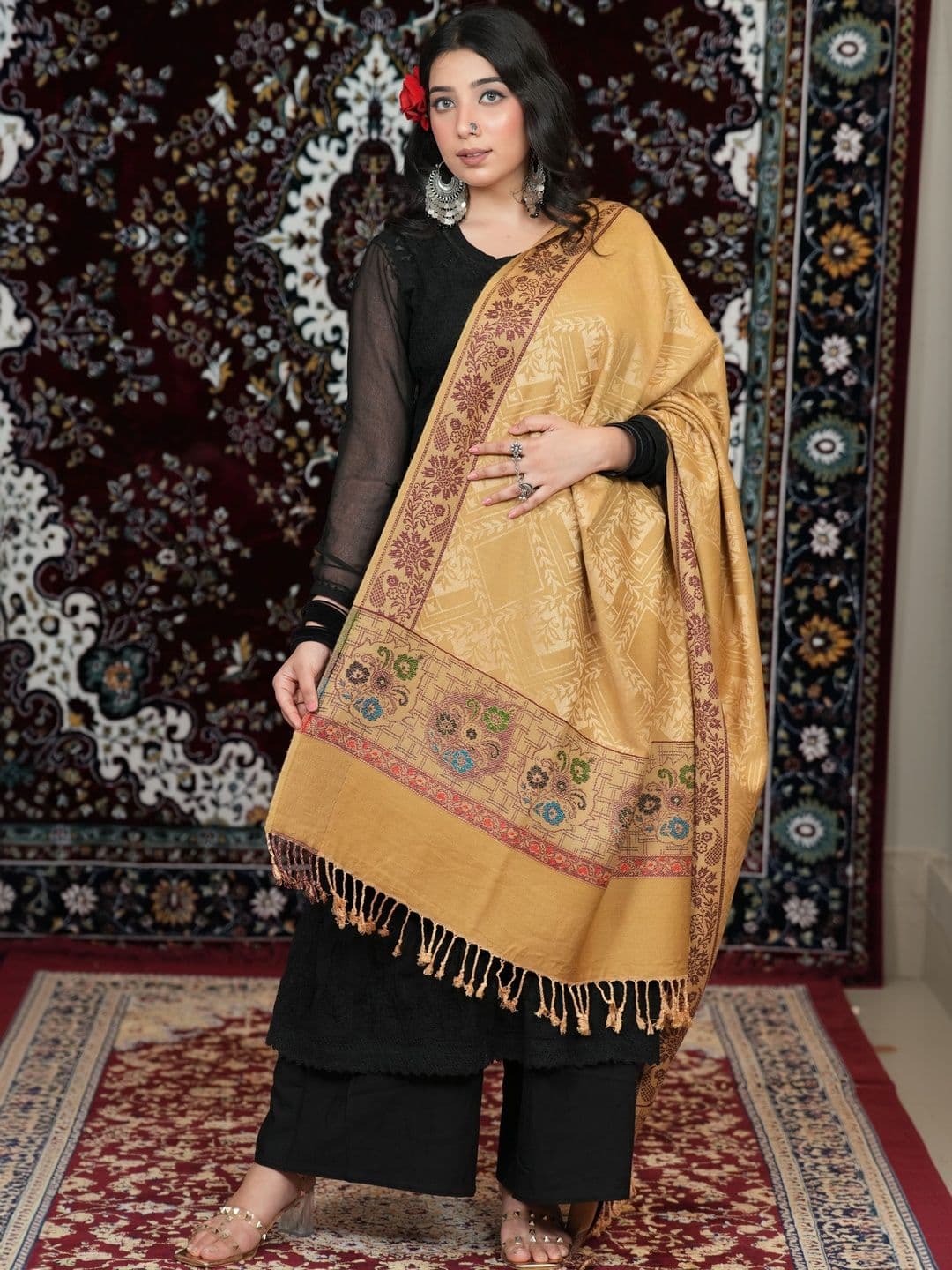 SHIFNEEN Women Ethnic Motifs Woven Design Acrylic Shawl - view 1